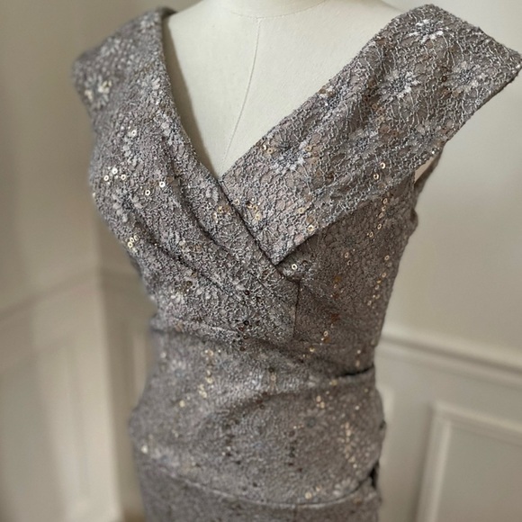 Alex Evenings Taupe Formal Gown Black Tie Wedding Guest Prom Sequin Lace 10. - Picture 2 of 8